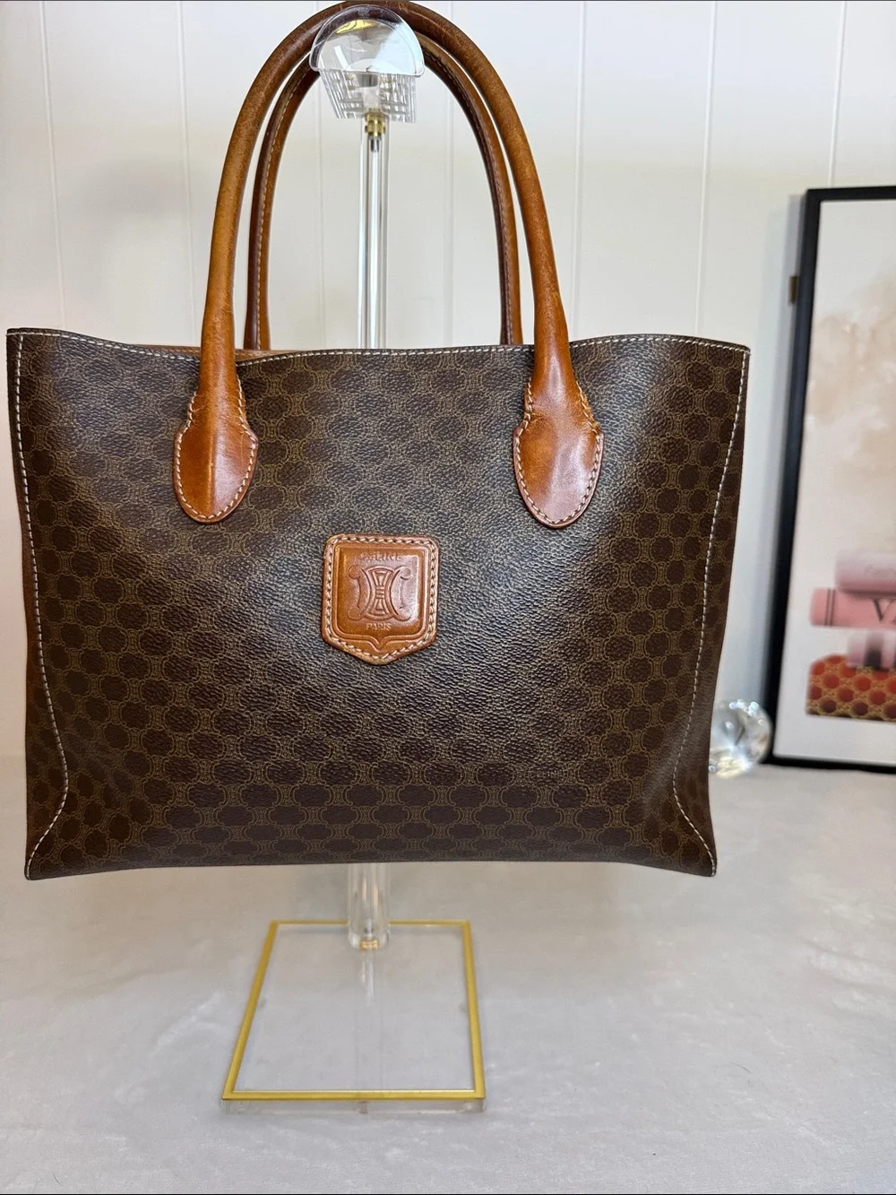 Vintage Celine Macadam Tote Bag Brown Coated Canvas Leather Italy Large Shopper - Picture 1 of 17